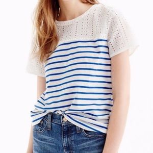 J. Crew Eyelet Stripe Tee Top Size Medium
